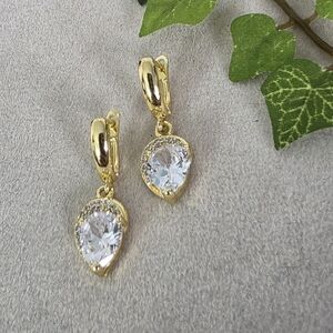 Gold Filled Cubic Zirconia Teardrop Dangle Earrings with a Pave Accent